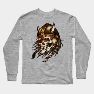 Vintage American Traditional Viking Skull Long Sleeve T-Shirt